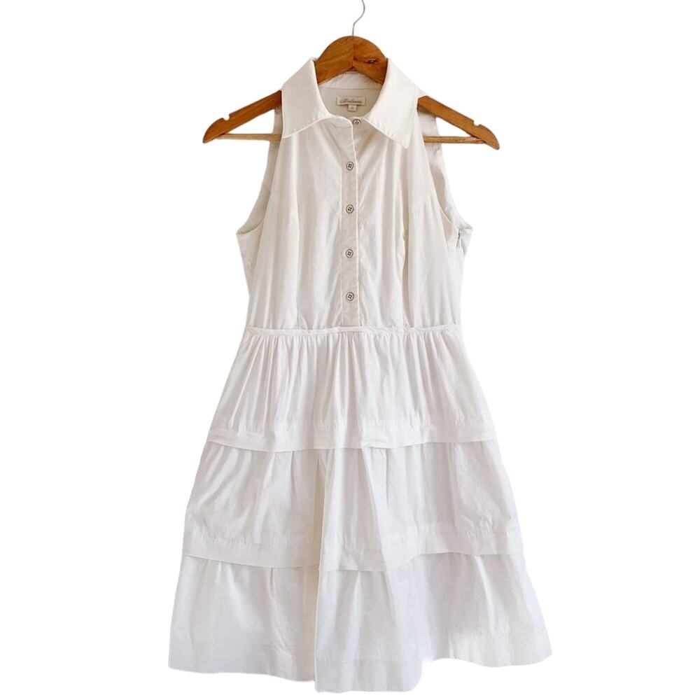 Shoshanna Collared Tiered Sleeveless Button Shirt Dress Fit and Flare White 4